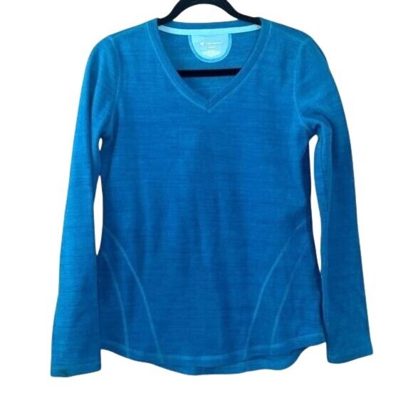 Tek Gear Womens Blue Long Sleeve V-Neck Activewear Shirt S Polyester - Picture 1 of 6